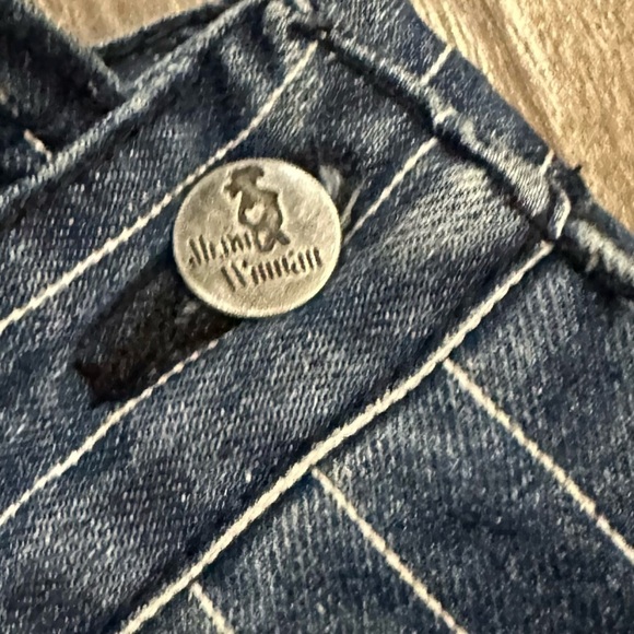 Women's Vintage Y2K Pinstripe Denim Bib Overalls Dungaree Conductor Size M/L - Picture 9 of 15